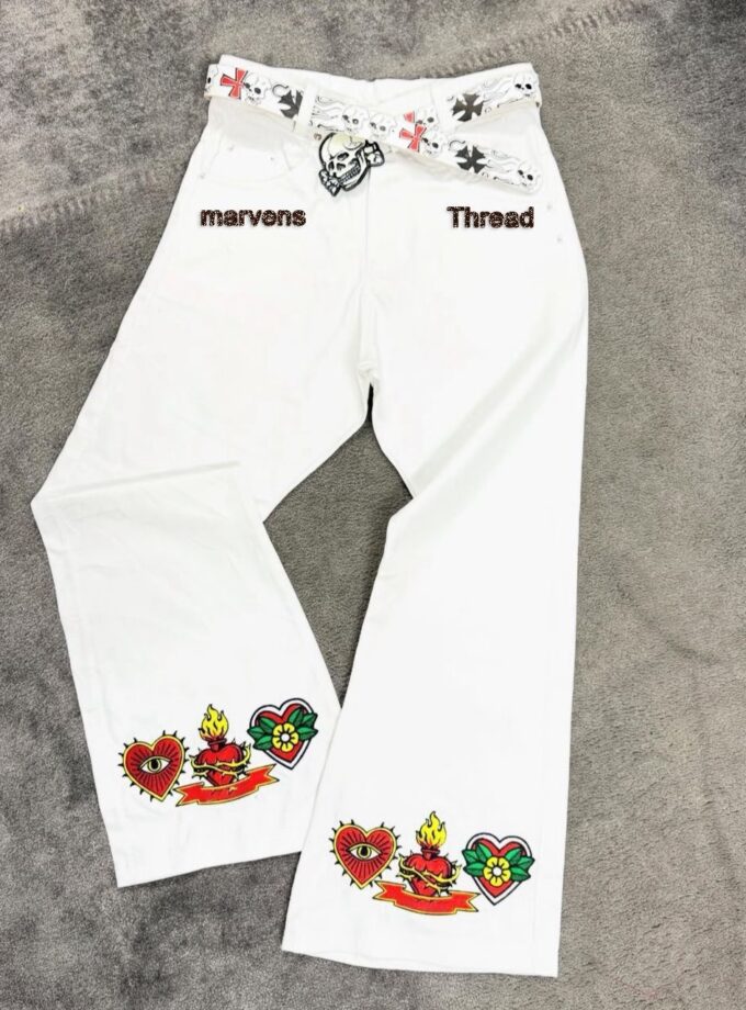 Marvens thread     Embroidered denim trousers